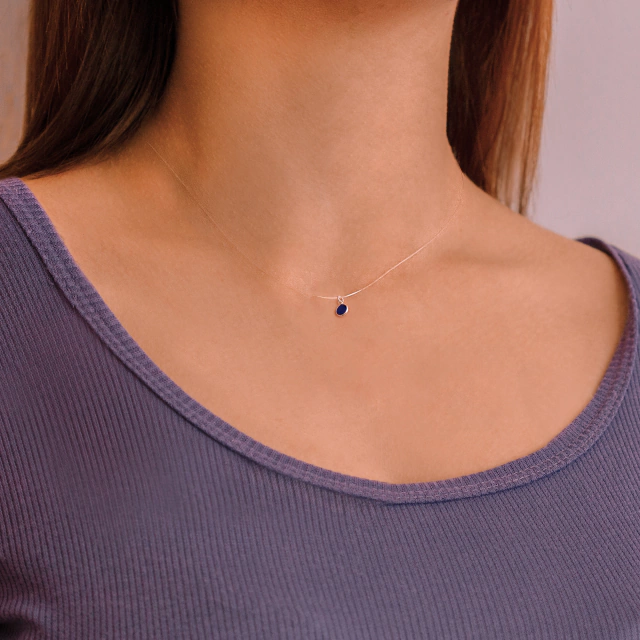 Colar de Prata Nylon Ponto de Luz Redondo 5mm Safira