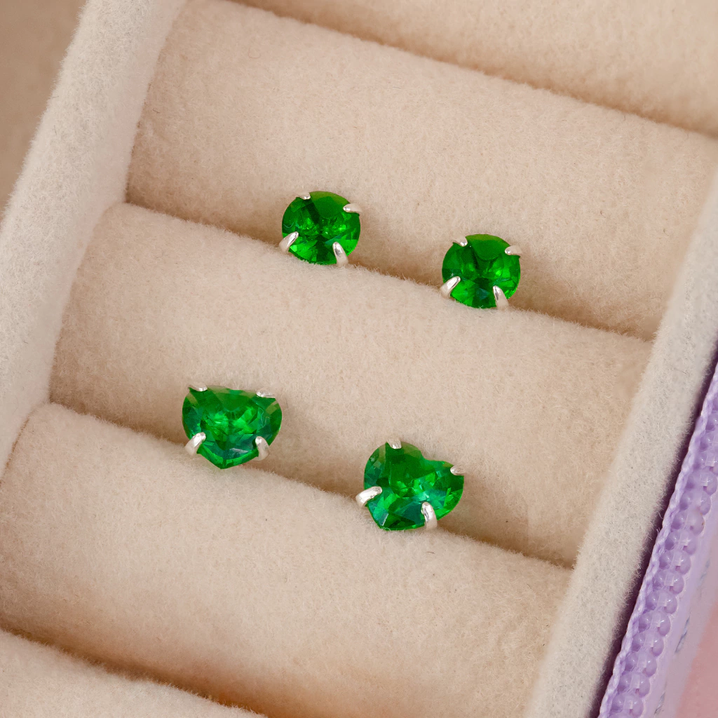 Dupla Prata Pontos de Luz Zircônia Esmeralda