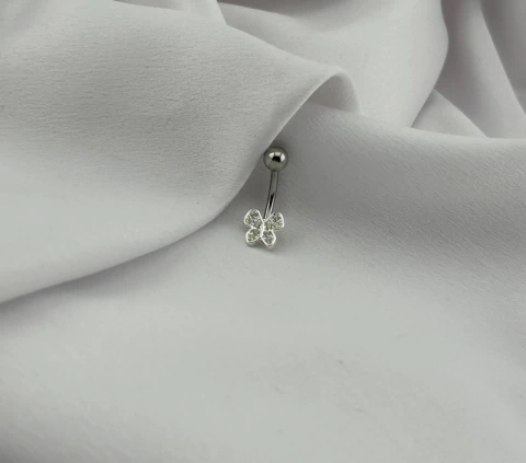 Piercing Umbigo Prata Borboleta Zirconia Cristal