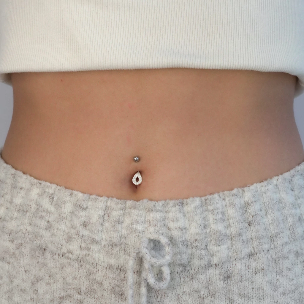 Piercing Umbigo Prata Gota Vazada Zirconia Cristal