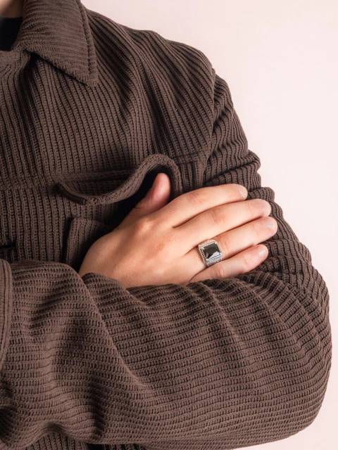 Anel Masculino Pedra Preta Comendador