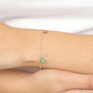 Pulseira Infantil Pingentes De Flores Coloridas Resinadas