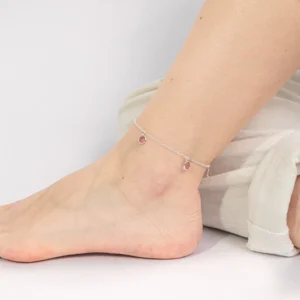 Tornozeleira Zircônias Rosas Penduradas