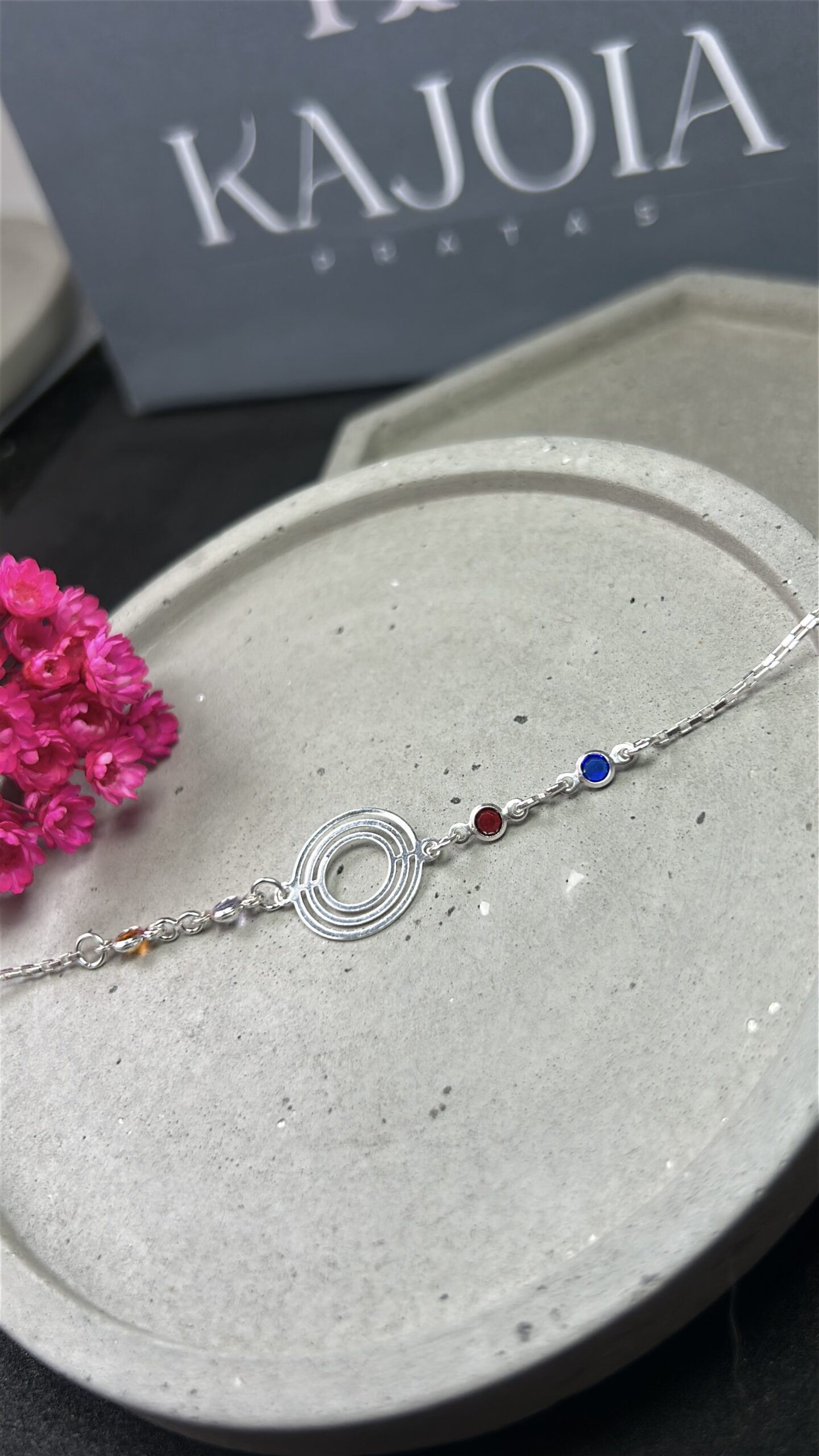 Pulseira de Prata 925 Círculo Vazado com Zircônias Coloridas
