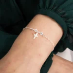 Pulseira de Prata 925 Religiosa e Pontos de Luz