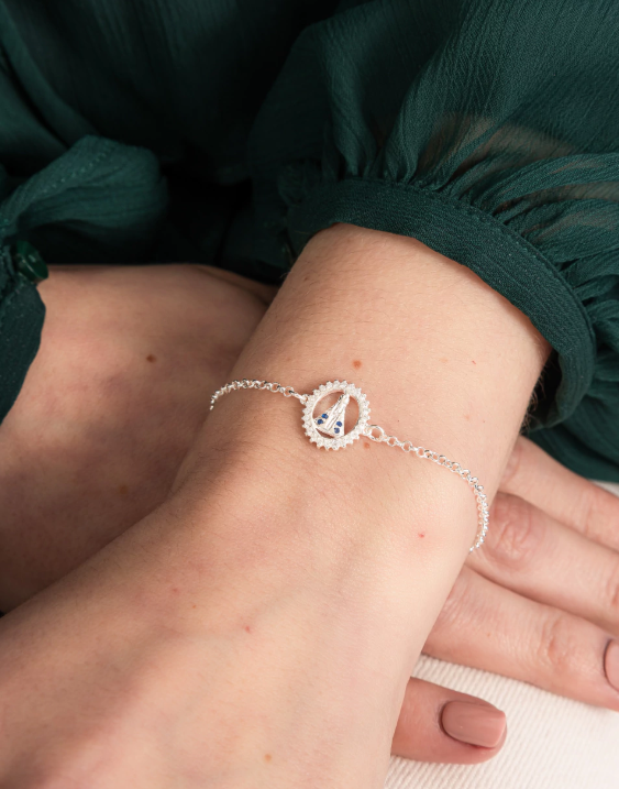 Pulseira de Prata 925 Com Nossa Senhora Central em Zircônias Brancas e Azuis
