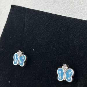Brinco de Prata 925 Borboleta Resinada Colorida Infantil Azul