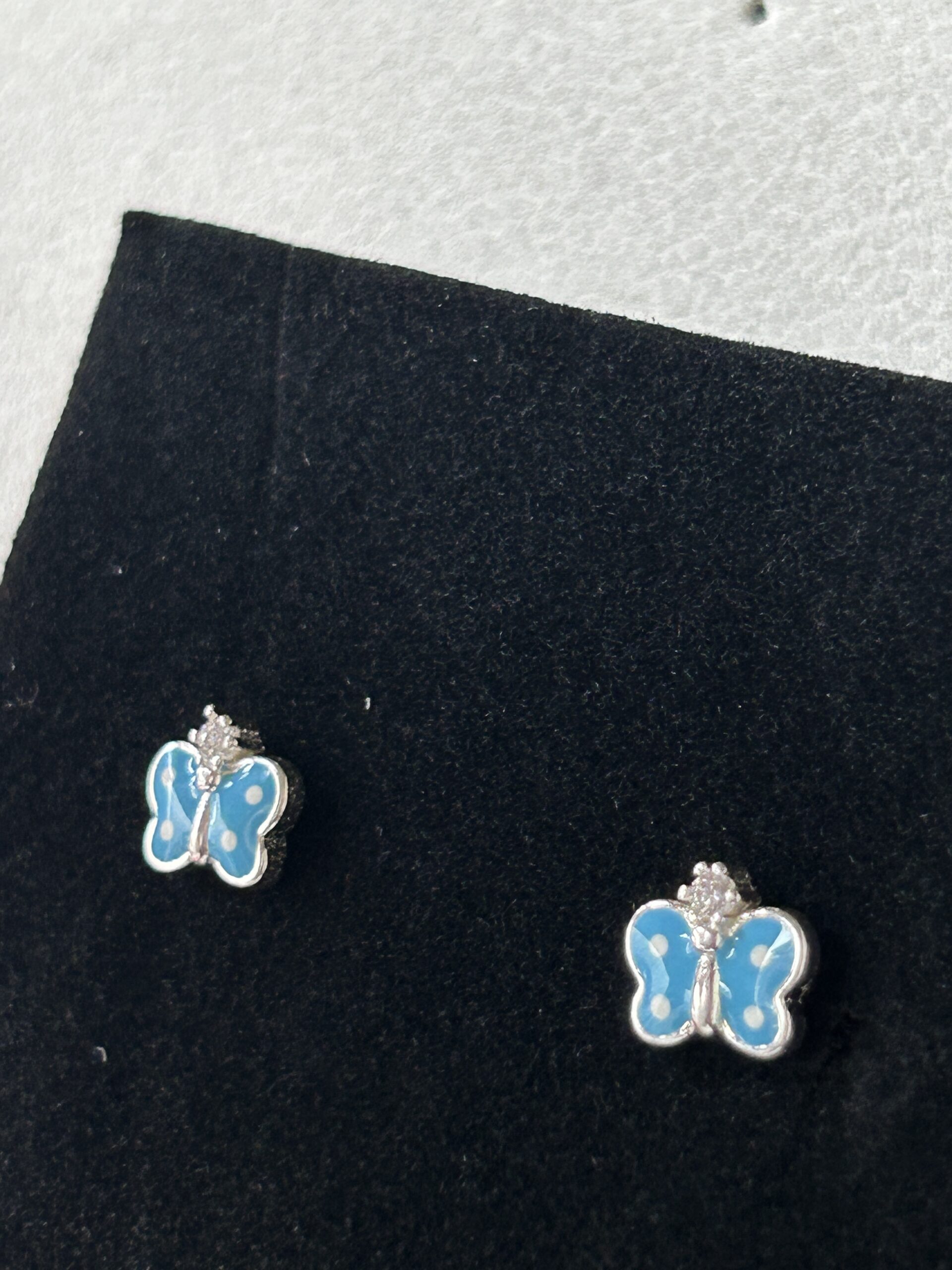 Brinco de Prata 925 Borboleta Resinada Colorida Infantil Azul
