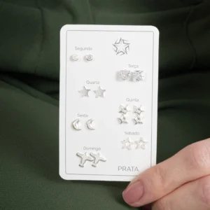 Mix de Brincos de Prata 925 Semaninha 7 Pares — Estrelas e Ponto de Luz