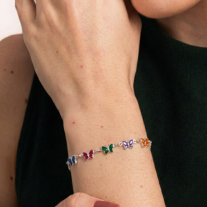 Pulseira de Prata 925 Borboletas Coloridas