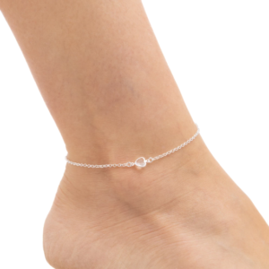 Tornozeleira de Prata 925 Ponto de Luz Coração Branco