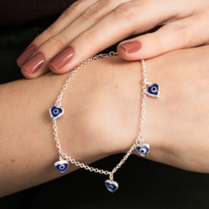 Pulseira de Prata 925 Coração Olho Grego