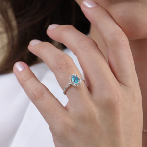 Anel de Prata 925 Zirconia Gota Azul Pontilhada -19