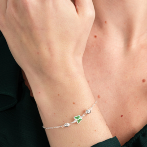 Pulseira de Prata 925 Borboleta Verde e Bolas