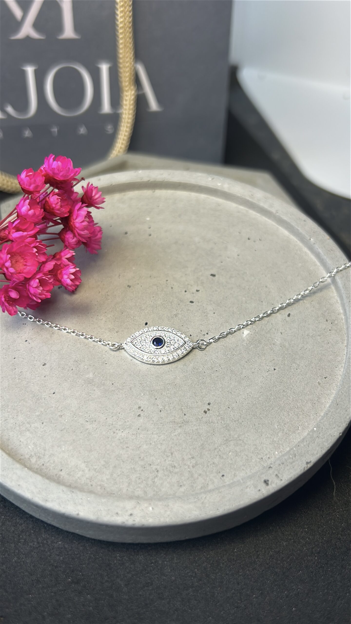 Pulseira de Prata 925 Olho Grego Cravejado com Zircônias