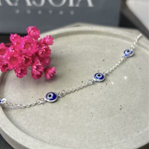 Pulseira de Prata 925 Olho Grego Azul Escuro