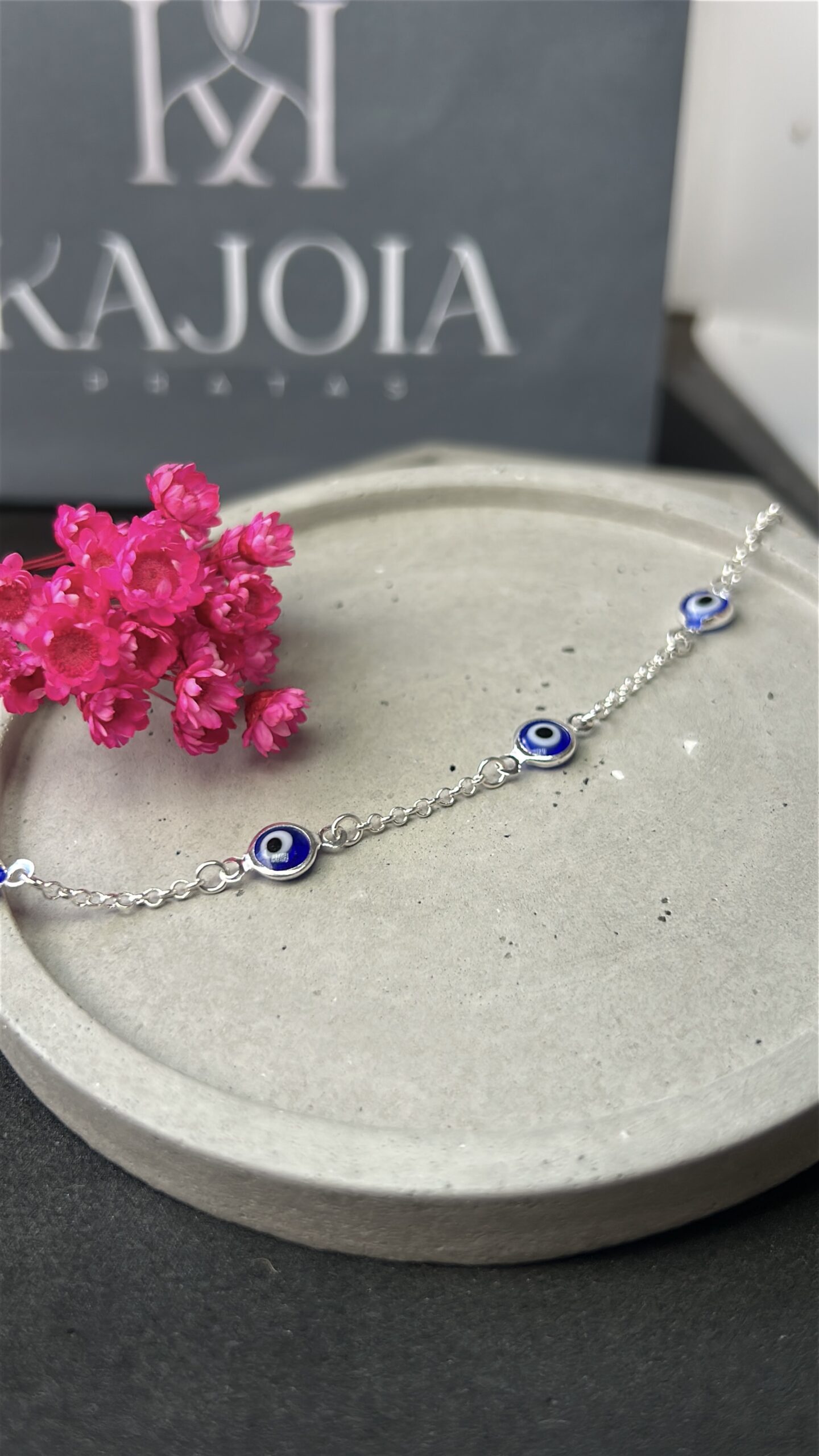 Pulseira de Prata 925 Olho Grego Azul Escuro
