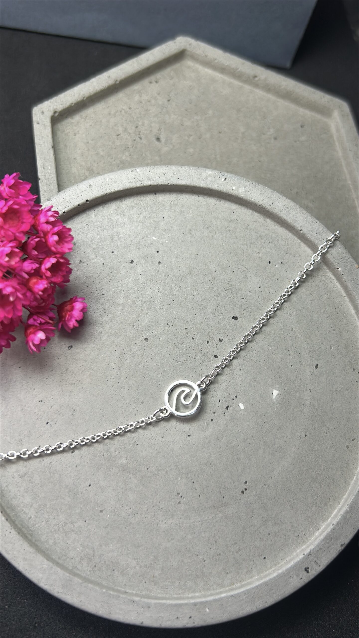 Pulseira de Prata 925 Onda Com Circulo Central