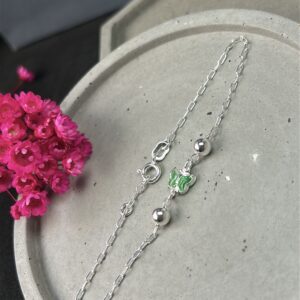 Pulseira de Prata 925 Borboleta Verde e Bolas