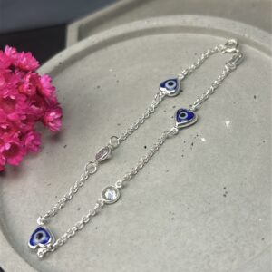 Pulseira de Prata 925 Coração Olho Grego