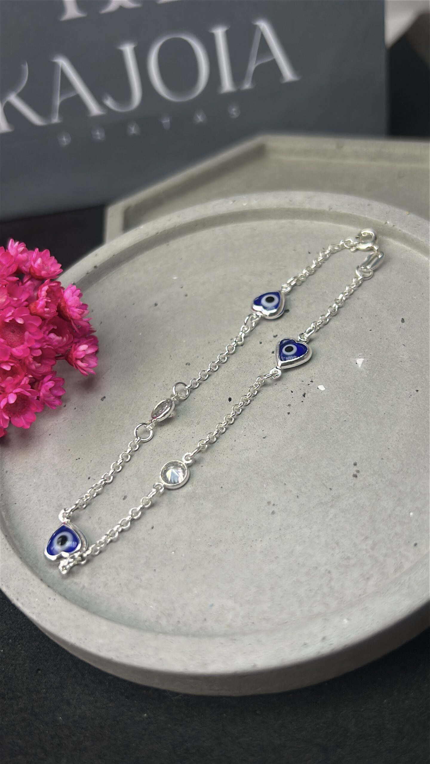 Pulseira de Prata 925 Coração Olho Grego