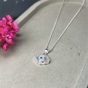 Colar de Prata 925 Olho Grego Madreperola Com Zirconias
