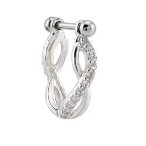 Piercing de Prata 925 Zircônia Cristal Entrelaçado para Furo Conch