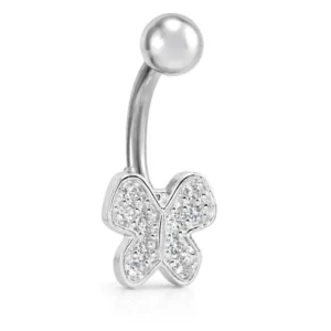 Piercing de Prata 925 para Umbigo Borboleta com Zircônia Cristal