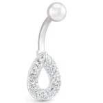 Piercing de Prata 925 para Umbigo Gota Vazada com Zircônia Cristal