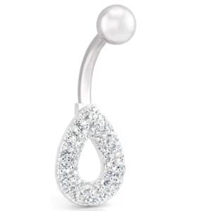 Piercing de Prata 925 para Umbigo Gota Vazada com Zircônia Cristal