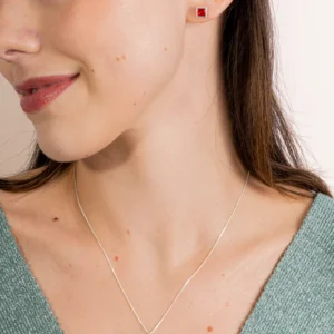 Conjunto de Prata 925 Zircônia Quadrada Vermelho Cravação Inglesa 7mm