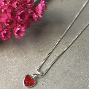 Colar de Prata 925 Ponto de Luz Coração Vermelho