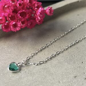 Colar de Prata 925 Coração Zircônia Verde