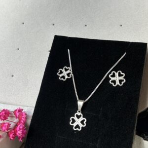 Conjunto de Prata 925 Trevo Vazado