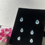 Trio de Brincos de Prata 925 Gota Azul Claro com Zircônias Brancas em Volta