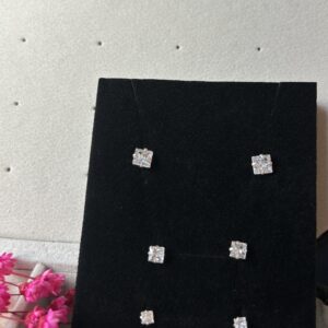 Trio de Brincos de Prata 925 Zircônias Quadradas Brancas