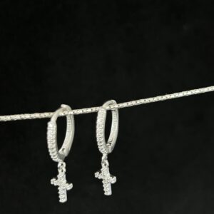 Argola De Prata 925 Com Cruz Cravejada Unissex