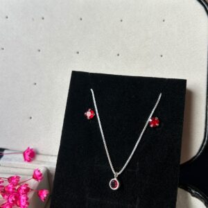 Conjunto de Prata 925 Redondo com Zircônia Vermelha