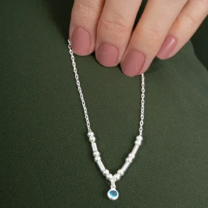Pulseira de Prata 925 Com Tubinhos e Ponto de Luz Azul
