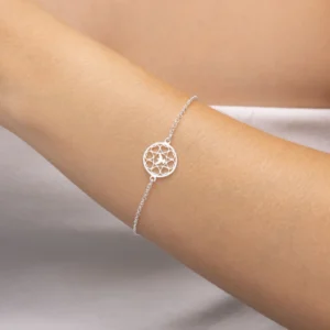 Pulseira de Prata 925 Espírito Santo e Corações