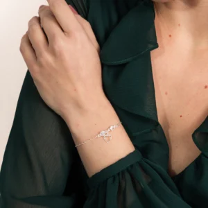 Pulseira de Prata 925 Pontos de Luz e Coração Vazado