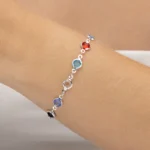 Pulseira de Prata 925 Zircônias Redondas Coloridas